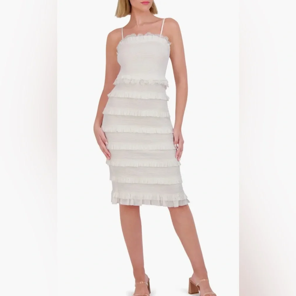 Vince Camuto Ivory Ruffled Midi Dress - Picture 1 of 4